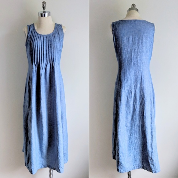 Vintage Dresses & Skirts - vintage 90's chambray pleated midi market dress